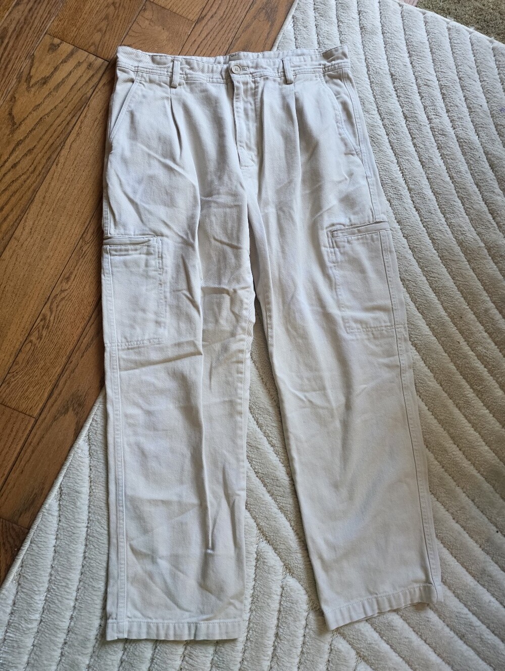 Zara Off-White Wide Leg Cargo Pants